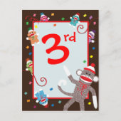 Sock Monkey Verjaardag Party Banner 3e Briefkaart (Voorkant)
