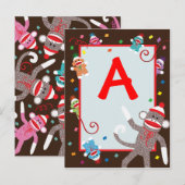 Sock Monkey Verjaardag Party Banner "A" Briefkaart (Voorkant / Achterkant)