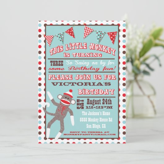 Sock Monkey verjaardagsfeestje Poster Kaart (Staand voorkant)