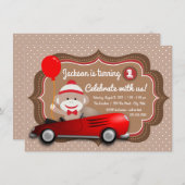 Sock Monkey verjaardagsfeestje uitnodiging (Voorkant / Achterkant)