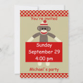 Sock Monkey verjaardagsuitnodiging aanpasbaar Kaart (Achterkant)