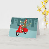 Sock Monkey Vespa Scooter Kaart (Gele Bloem)
