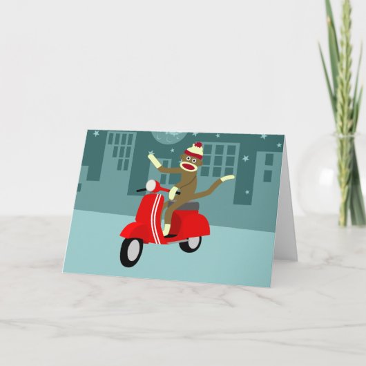 Sock Monkey Vespa Scooter Kaart (Voorkant)