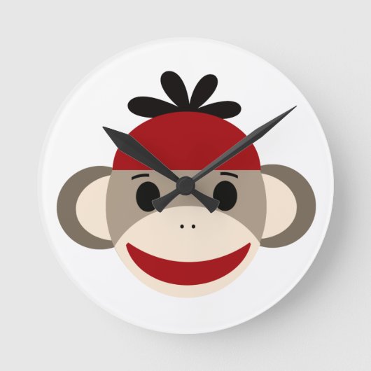 Sock Monkey voor jongen Clock Ronde Klok (Voorkant)
