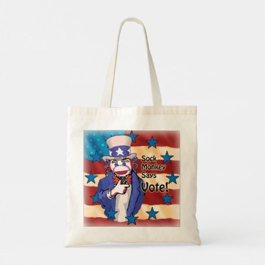 Sock Monkey Vote canvas tas (Achterkant)