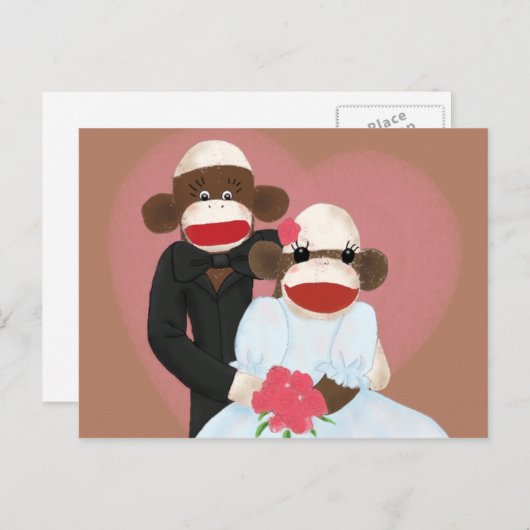 Sock Monkey Wedding (Bowty & Violet) Briefkaart (Voorkant / Achterkant)