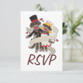SOCK MONKEY Wedding RSVP Uitnodigingen aankondigin (Staand voorkant)