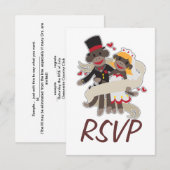 SOCK MONKEY Wedding RSVP Uitnodigingen aankondigin (Voorkant / Achterkant)
