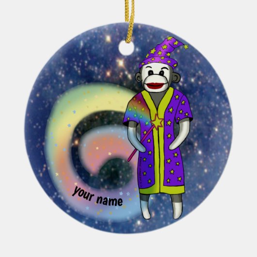 Sock Monkey Wizard-ornament Keramisch Ornament (Voorkant)