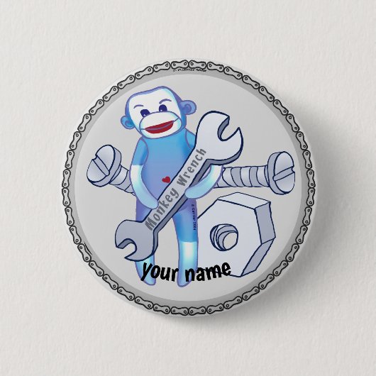 Sock Monkey Wrench mechanische pin knop, Ronde Button 5,7 Cm (Voorkant)