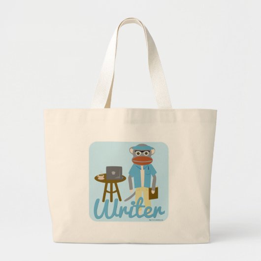Sock Monkey Writer Cartoon Art Fun Style Grote Tote Bag (Voorkant)