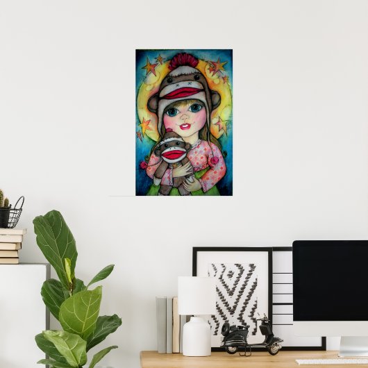 Sock Monkey Zie, aap Poster (Thuiskantoor)