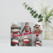 Sock Monkeys Happy Birthday Kaart (Staand voorkant)