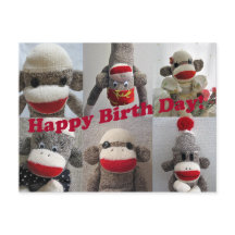 Sock Monkeys Happy Birthday Kaart