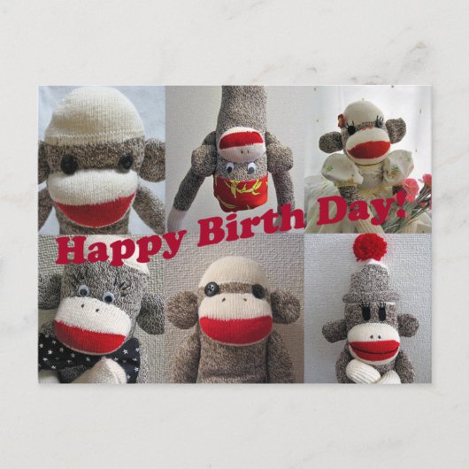 Sock Monkeys Happy Birthday Kaart (Voorkant)