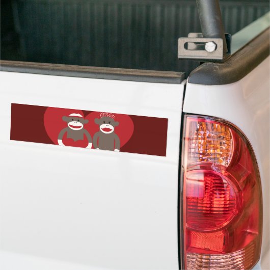 Sock Monkeys in Love Hearts Valentijnsdag Gifts Bumpersticker (Op Truck)