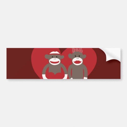 Sock Monkeys in Love Hearts Valentijnsdag Gifts Bumpersticker (Voorkant)
