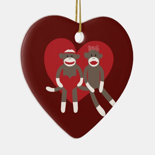 Sock Monkeys in Love Hearts Valentijnsdag Gifts Keramisch Ornament (Rechts)