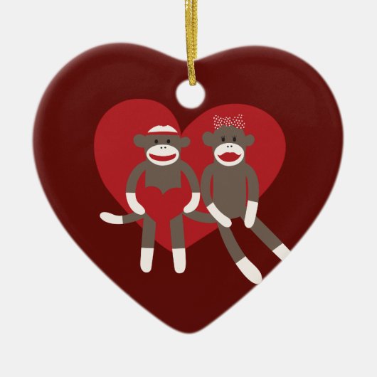 Sock Monkeys in Love Hearts Valentijnsdag Gifts Keramisch Ornament (Voorkant)