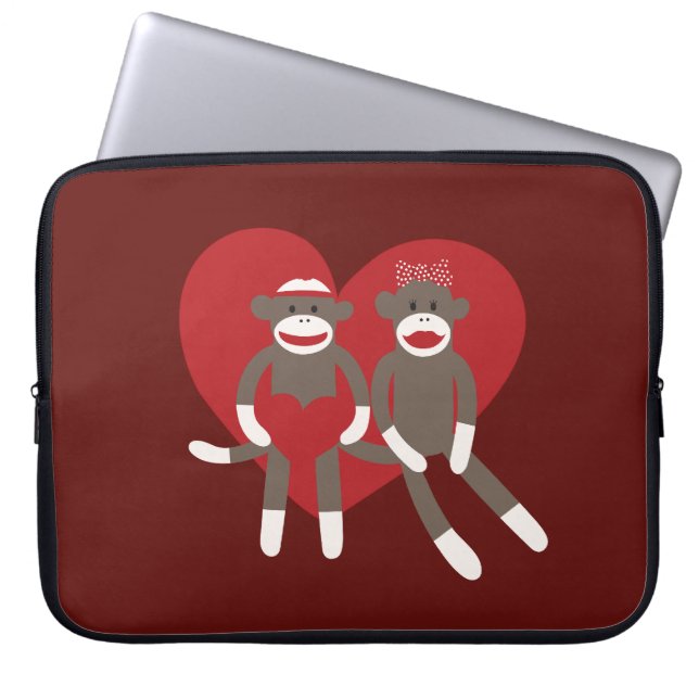 Sock Monkeys in Love Hearts Valentijnsdag Gifts Laptop Sleeve (Voorkant)