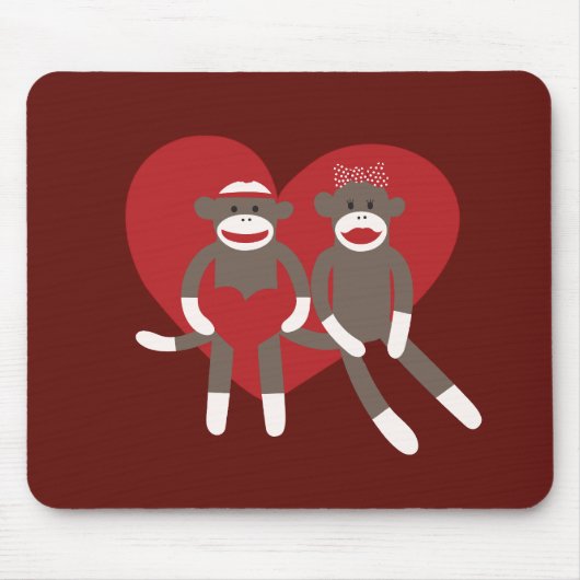 Sock Monkeys in Love Hearts Valentijnsdag Gifts Muismat (Voorkant)