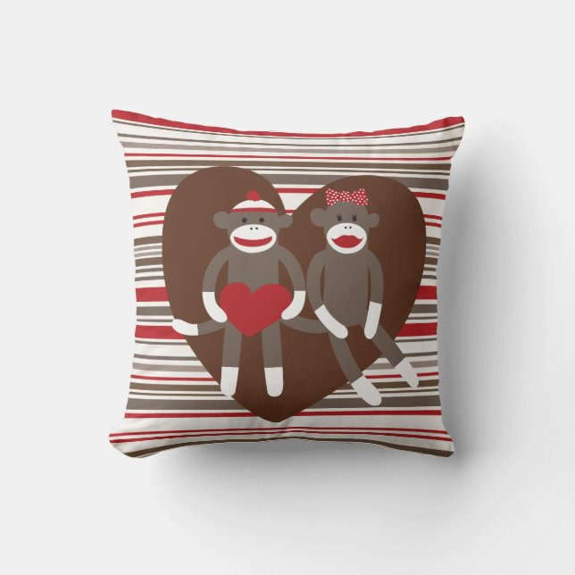 Sock Monkeys in Love Valentijnsdag Heart Gifts Kussen (Voorkant)