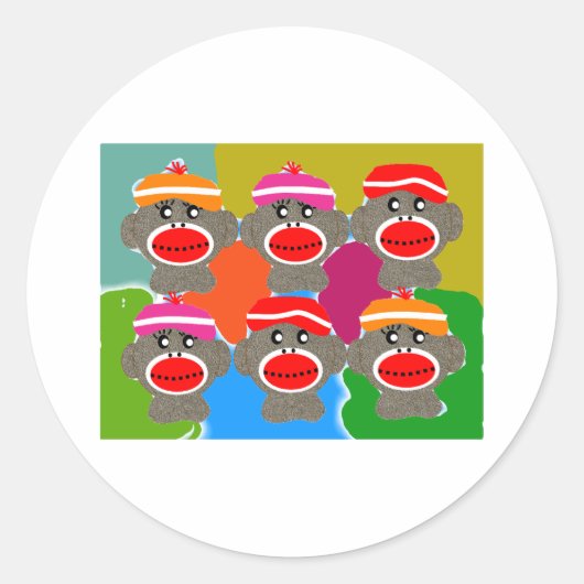 Sock Monkeys Pop Art Gifts Ronde Sticker (Voorkant)