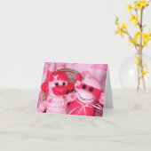 Sock Monkeys voor de Cure Pink Friends Note-Kaart Kaart (Gele Bloem)