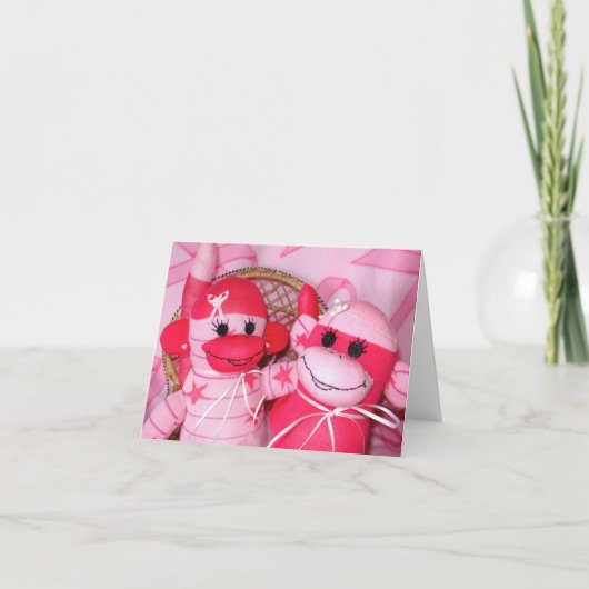 Sock Monkeys voor de Cure Pink Friends Note-Kaart Kaart (Voorkant)