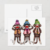 Sock Monkeys-Zie, luister, spreek geen aambeeld ui Briefkaart (Voorkant / Achterkant)