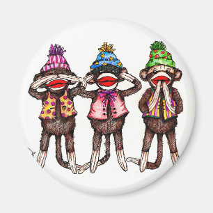 Sock Monkeys-zien, horen, spreken geen kwaad Magneet