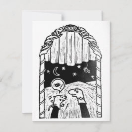 SOCK MUIS ZIET EEN SPIN linocut RSVP Kaartje