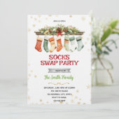 Sock Swap Christmas Party Invitation Kaart (Staand voorkant)