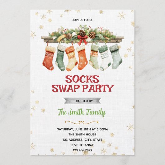 Sock Swap Christmas Party Invitation Kaart (Voorkant)