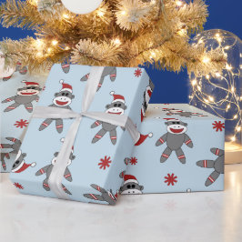 Socket-aap met Santa Hat Blue-kerstFeestdagen Cadeaupapier