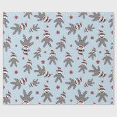 Socket-aap met Santa Hat Blue-kerstFeestdagen Cadeaupapier (Vlak)