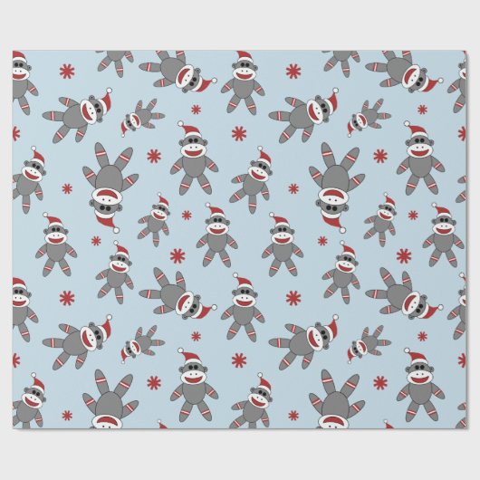 Socket-aap met Santa Hat Blue-kerstFeestdagen Cadeaupapier (Vlak)