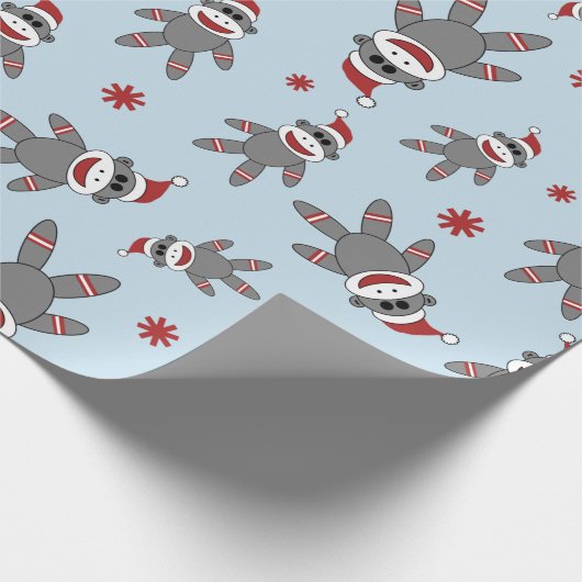 Socket-aap met Santa Hat Blue-kerstFeestdagen Cadeaupapier (Hoek)