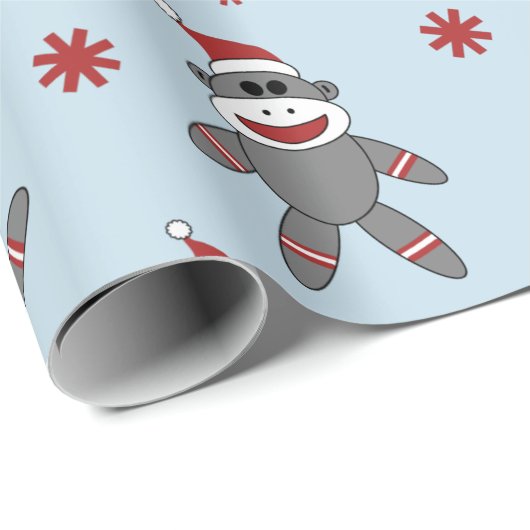 Socket-aap met Santa Hat Blue-kerstFeestdagen Cadeaupapier (Rol Hoek)