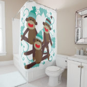 Socket-apen met blauw hart douchegordijn (In situ)