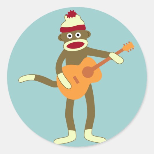 Socket Monkey Aoustic Guitar Ronde Sticker (Voorkant)