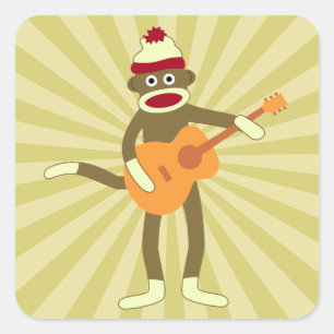 Socket Monkey Aoustic Guitar Vierkante Sticker