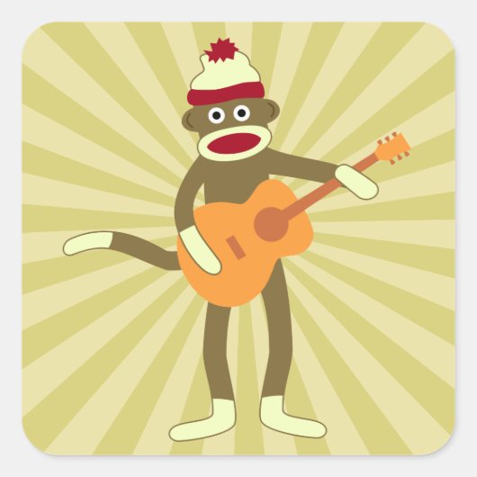 Socket Monkey Aoustic Guitar Vierkante Sticker (Voorkant)