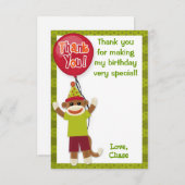 Socket Monkey Birthday Party Dank u wel kaart 3,5 (Voorkant / Achterkant)