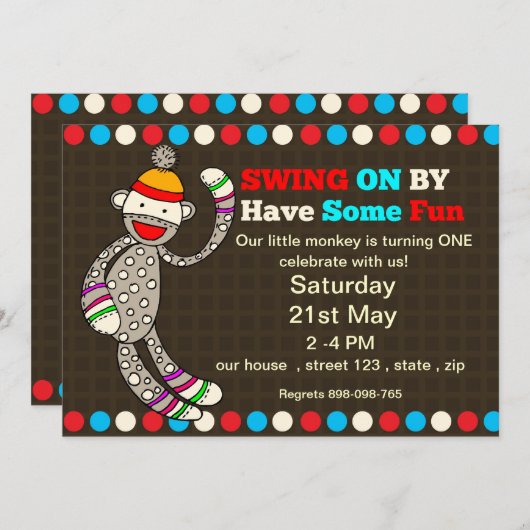 Socket monkey Birthday-uitnodiging Kaart (Voorkant / Achterkant)