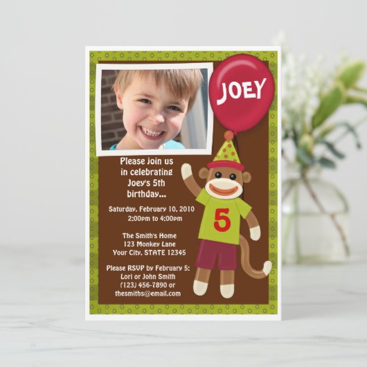 Socket Monkey Business Birthday Uitnodiging (Staand voorkant)