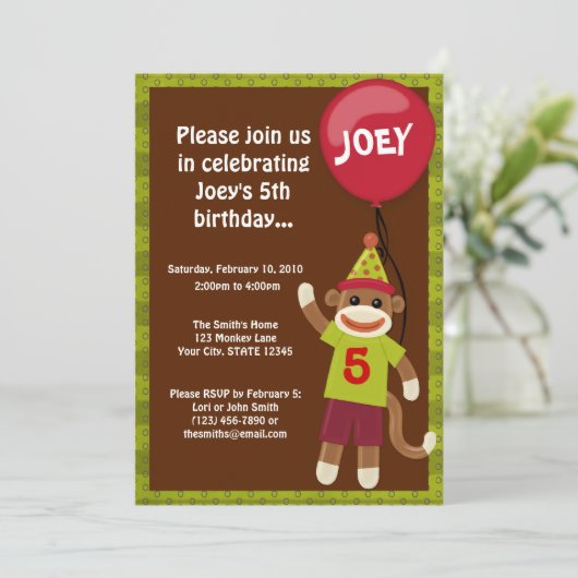 Socket Monkey Business Birthday Uitnodiging (Staand voorkant)