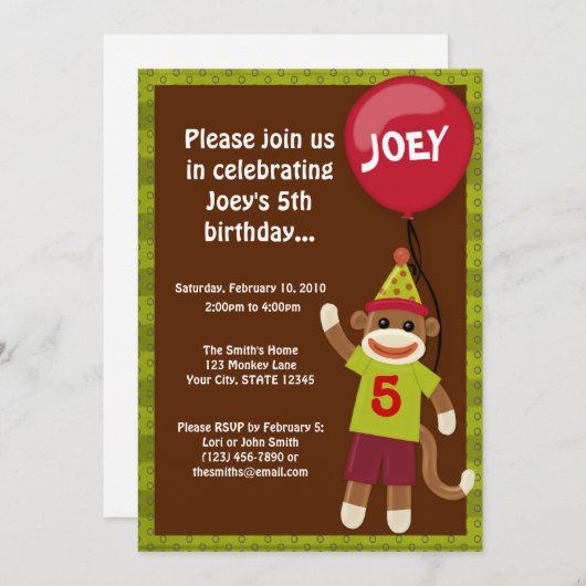 Socket Monkey Business Birthday Uitnodiging (Voorkant / Achterkant)