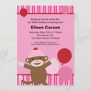 Socket Monkey Invitation - Roze Kaart