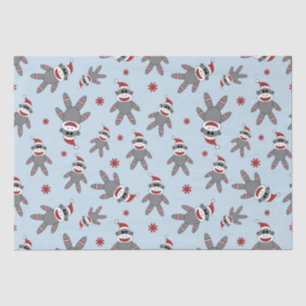 Socket Monkey met Santa Hat op Blauwe Kerstmis Tissuepapier